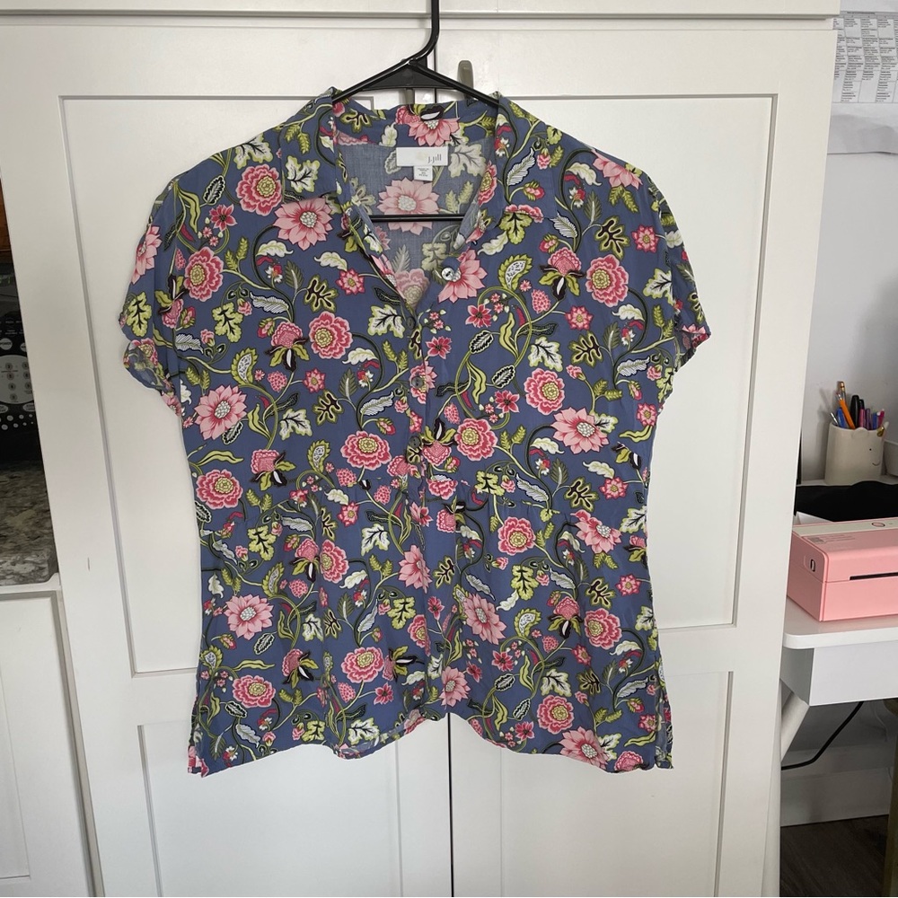 J. Jill Peplum Floral Button Front Blouse